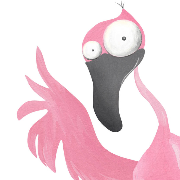 Lustiges Flamingo-Porträt. Hallo Flamingo. Handgezeichnete Flamingo-Illustration - Foto, Bild