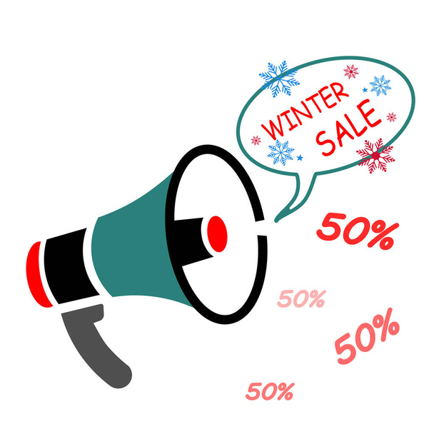 Winter sale. Shout in the loudspeaker of discounts - Vector, Image