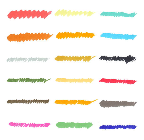 Set of hand drawn with marker colorful stripes or lines isolated on white background. Vector objects. - Vector, Image