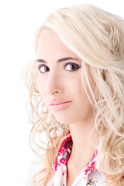 Blond model wearing a color shirt - Фото, изображение