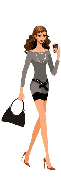 Woman walking with coffee - Vector, Image