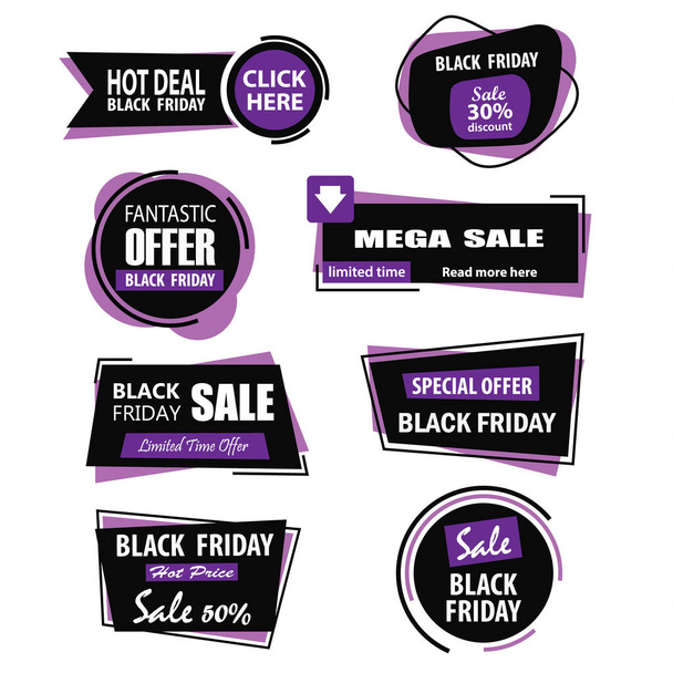 Colección Viernes Negro venta de etiquetas en negro diseño púrpura vector eps 10 - Vector, Imagen