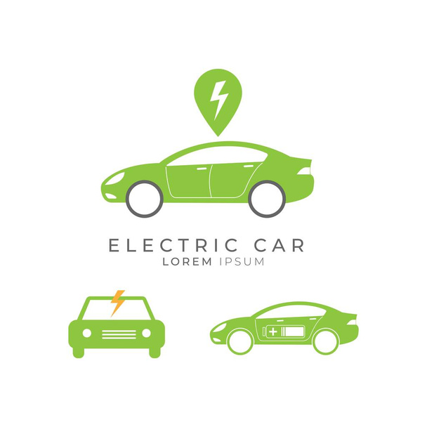 電気自動車、グリーン車のアイコンのロゴのデザインベクトルのコンセプト. - ベクター画像