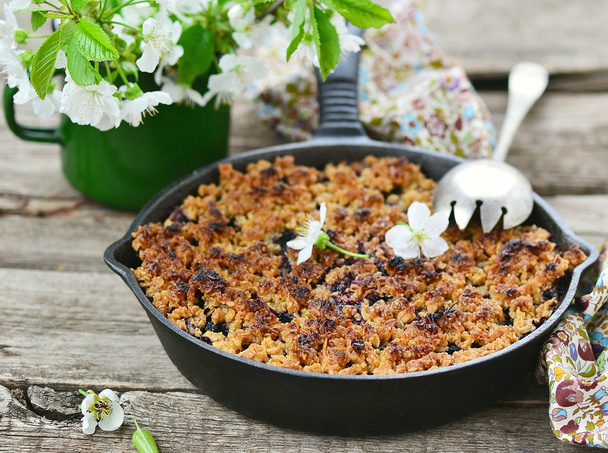 homemade blueberry crumble on  wooden table - Photo, Image