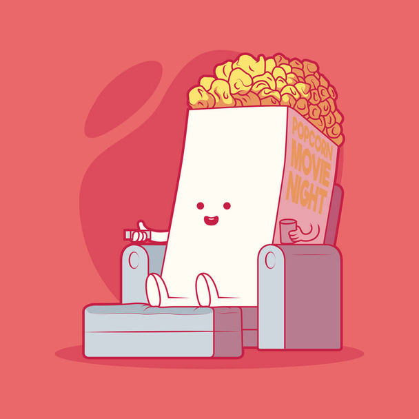 Popcorn watching movie vector illustration. Movie, technology, relaxation, food design concept. - Wektor, obraz