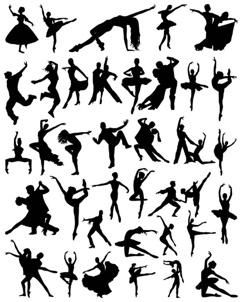 Collectie silhouetten van dansende mensen. Vectorverzameling van mensen danst silhouetten. Mensen dansen silhouet set. - Vector, afbeelding