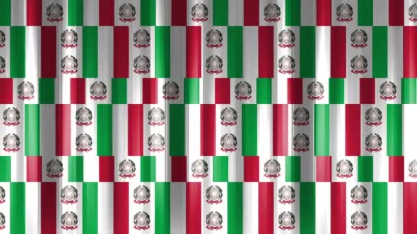 Une toile de tuiles en forme de drapeaux mobiles et les armoiries de l'Italie. Mur de presse national. Mur de logo des symboles du pays. - Séquence, vidéo
