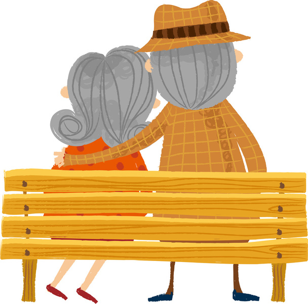 The back view of old couple on the bench - Vector, Image