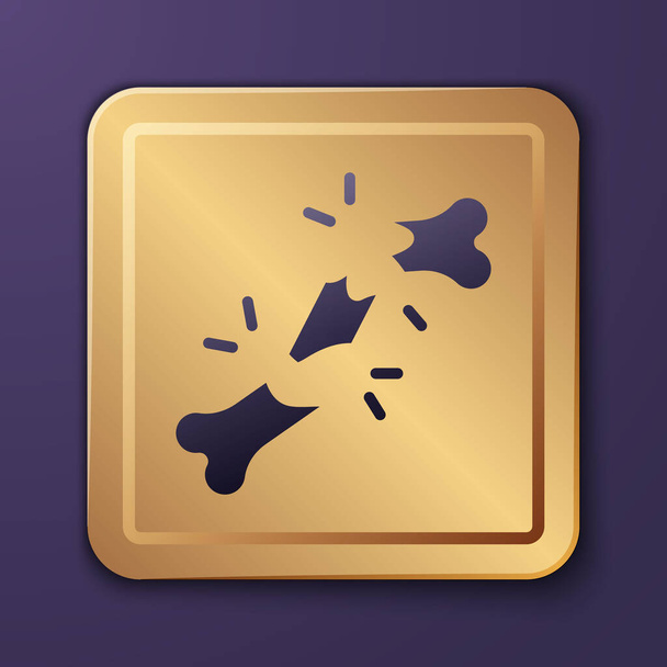 Purple Human broken bone icon isolated on purple background. Gold square button. Vector. - Vector, Image