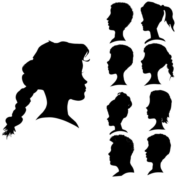 Vector silhouettes farklı yüzleri. - Vektör, Görsel