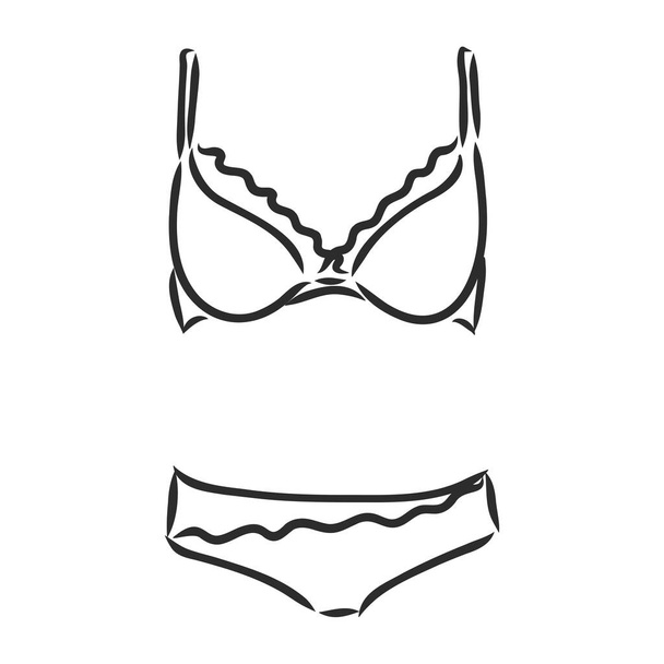 black lace lingerie. Underwear with lace flowers.High fit cowards. Vector hand drawn illustration. collection of Lace underclothes. underwear, vector sketch on a white background - Vector, Image