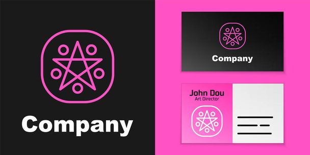 Pink line Pentagram in a circle icon isolated on black background. Magic occult star symbol. Logo design template element. Vector. - Vector, Image
