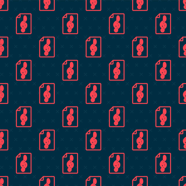 Red line Treble clef icon isolated seamless pattern on black background.  Vector. - Vector, Image