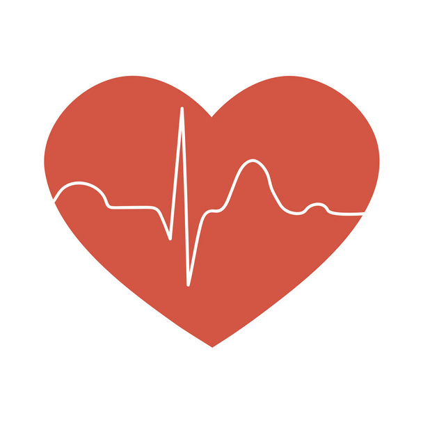Health symbol in the form of a heart with a cardiogram. Red icon illustration on a white background - Photo, Image