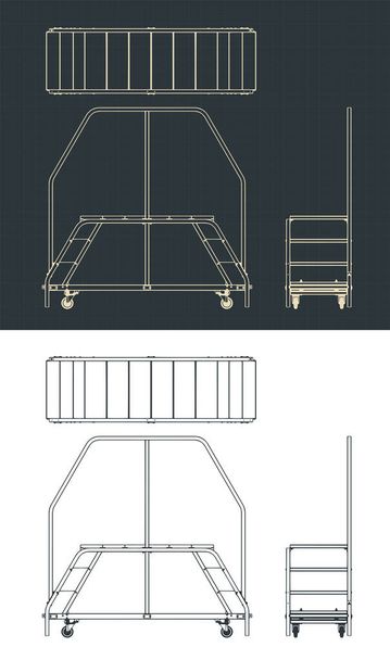 Ilustración vectorial estilizada de planos de plataforma de escalera de servicio de doble entrada - Vector, imagen