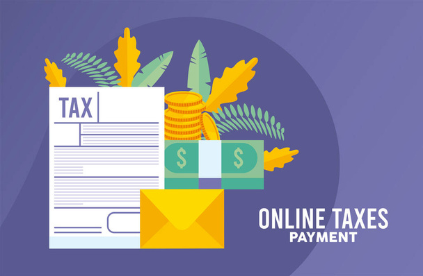 online tax payment with documents and money - Вектор,изображение