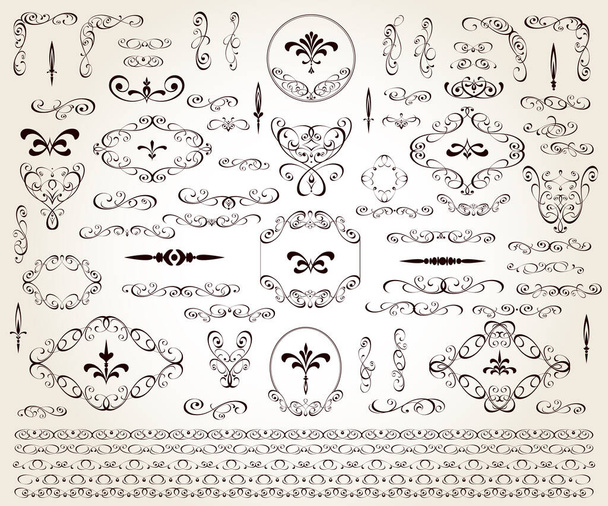 Set of floral decorative elements for design isolated, editable. Vignettes, ornate, corners, borders,dividers. - Vector, Image