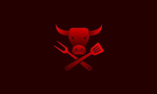 grill vermelho abstrato com cabeça de vaca logotipo design vetor ícone símbolo ilustração - Vetor, Imagem