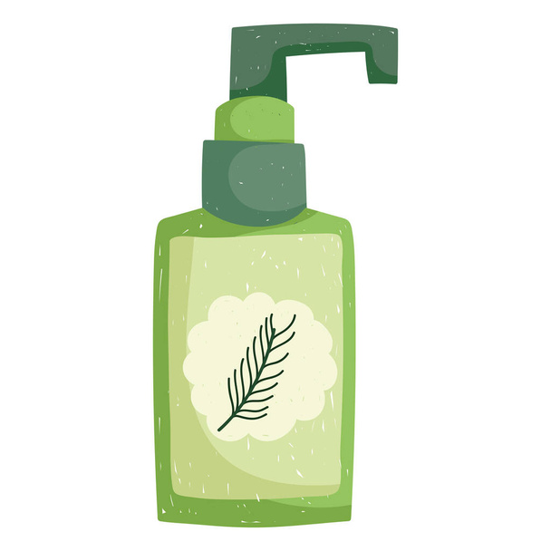 huidverzorging schoonheid behandeling product fles kruiden cartoon witte achtergrond - Vector, afbeelding