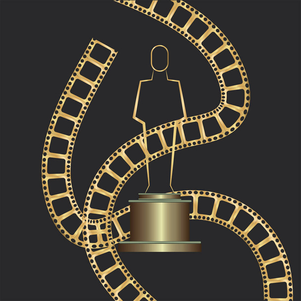 statue and record tapes golden film award icon - Vector, Image