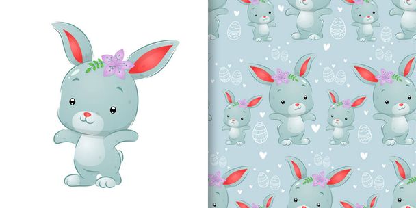 L'édition de Pâques avec l'illustration de lapin aquarelle dans le jeu de motif de l'illustration - Vecteur, image