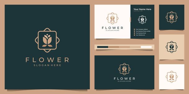 Elegant flower rose beauty golden logo design and business card - Vector, Image