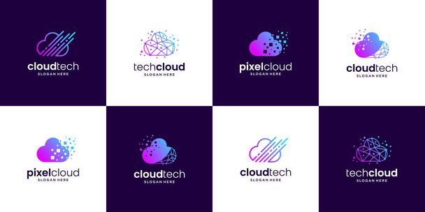 Σύνολο δημιουργικού λογότυπου cloud tech. σύμβολο ιδέας για την τεχνολογία, την ψηφιακή, το διαδίκτυο, την πληροφορική, κ.λπ.. - Διάνυσμα, εικόνα