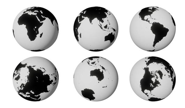 Ensemble de terre, globe de différentes manières isolé sur fond blanc avec chemin de coupe. rendu 3D. - Photo, image