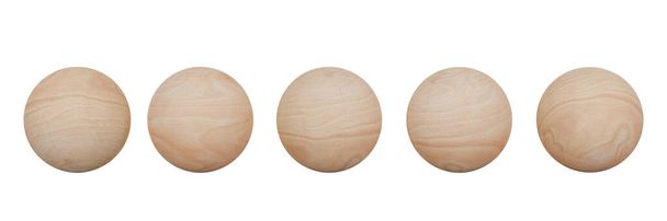 Renderização 3D. conjunto de esfera de madeira isolado no fundo branco com caminho de recorte. - Foto, Imagem