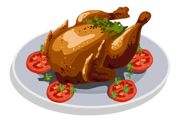 Delicious roasted chicken cartoon design icon stock illustration vector isolated in white background - Vector, Image