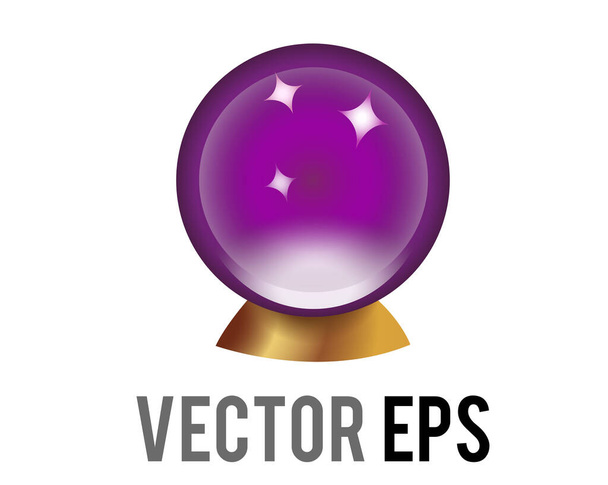 Изолированный вектор фиолетовый гадалка сверкающий хрустальный шар икона с золотым стендом - Вектор,изображение