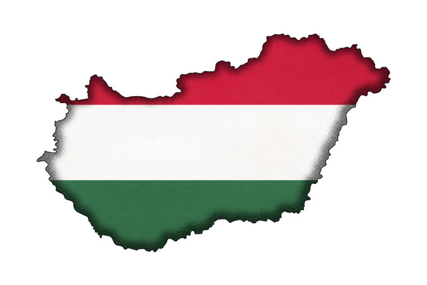 Unkari raja siluetti kansallisen lipun eristetty valkoisella pohjalla kopiotilaa. Maailman Euroopan maan ääriviivat maantieteellisellä kartalla. Unkarin virallinen merkki, kartografia. - Valokuva, kuva