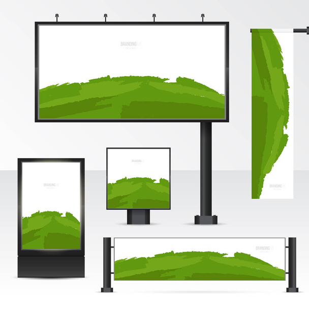 Mockup billboard, city light, horizontal and vertical banners. Set objects for outdoor advertising. Template for branding on white background. Vector illustration. - Vector, Image