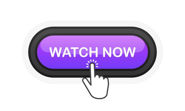 Watch Now purple realistic 3D button isolated on white background. Hand clicked. Vector illustration - Vector, Image
