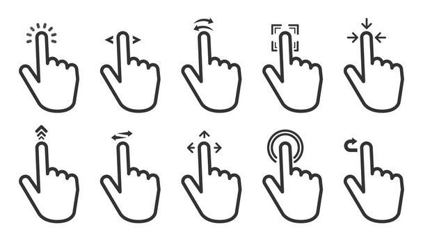 Hand Gesture Swipe nagy gyűjtemény ikonok fehér alapon. Vektorillusztráció - Vektor, kép
