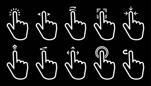 Hand Gesture Swipe big collection icons on black background. Vector illustration - Vector, Image