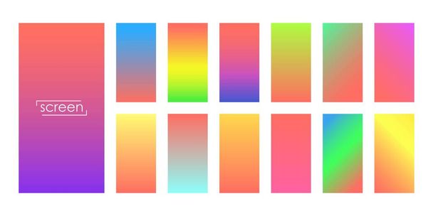 Joukko värikkäitä taustoja älypuhelimeen. Pehmeät värigradientit. Moderni näyttö teemoja. Mallin suunnittelu mobiilisovellukselle. Vektoriesimerkki - Vektori, kuva