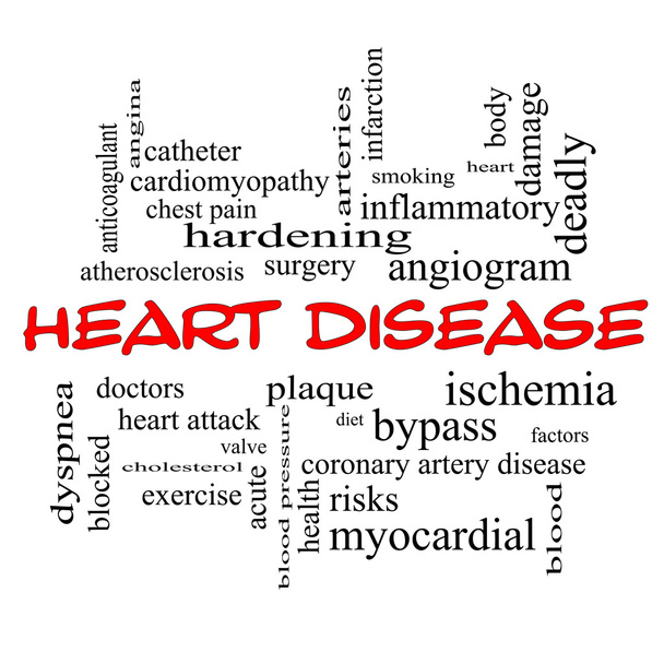 Heart Disease Word Cloud Concept in red caps - Photo, Image