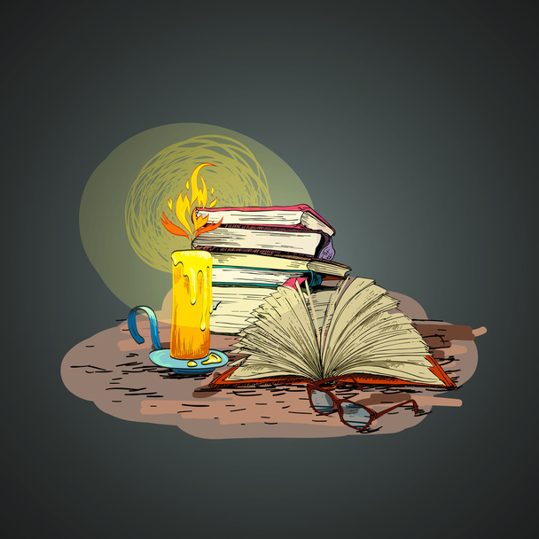 Книжные каракули при свечах
 - Вектор,изображение