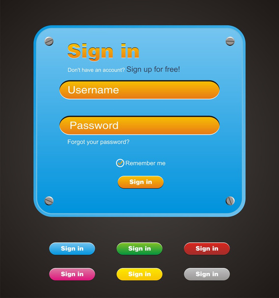 Sign in, login. log in form with orange and blue colour - Vetor, Imagem