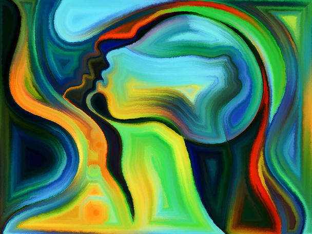 Projeto pintado vibrante de cabeças humanas sobre o tema da relação humana. - Foto, Imagem