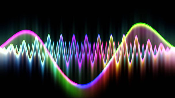 Ses dalgası çizgisi çok renkli müzik soyut arkaplan. Renkli grafik tasarımlı neon ışığı kıvrımlı. - Fotoğraf, Görsel