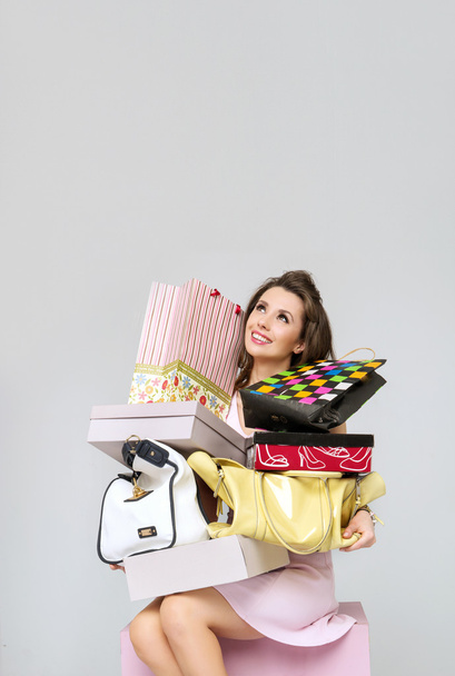 Brunette lady with heap of fashion accesories - Foto, Imagem