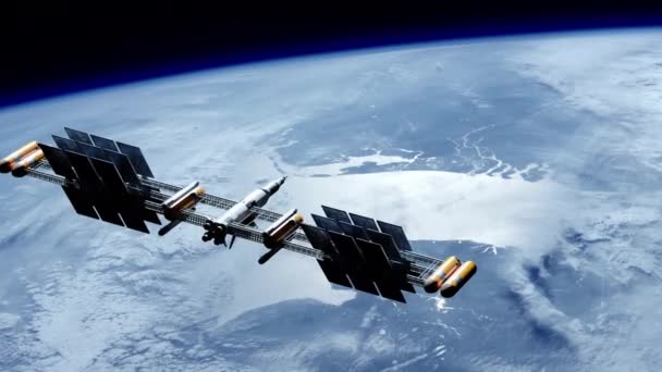 Nave espacial desplegando paneles solares utilizando tecnología espacial moderna - Metraje, vídeo