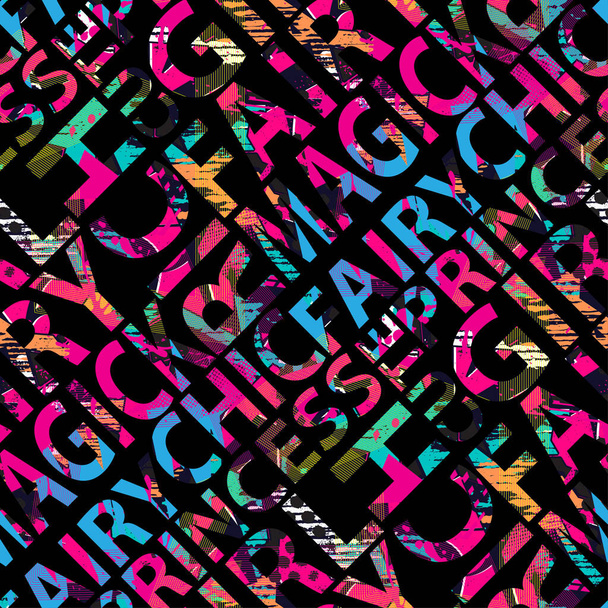 Abstrakter nahtloser Mode-Print mit Mädchenslogan. Wiederholte Graffiti-Muster für Textilien, Sportbekleidung, Geschenkpapier, T-Shirts, Web. - Vektor, Bild