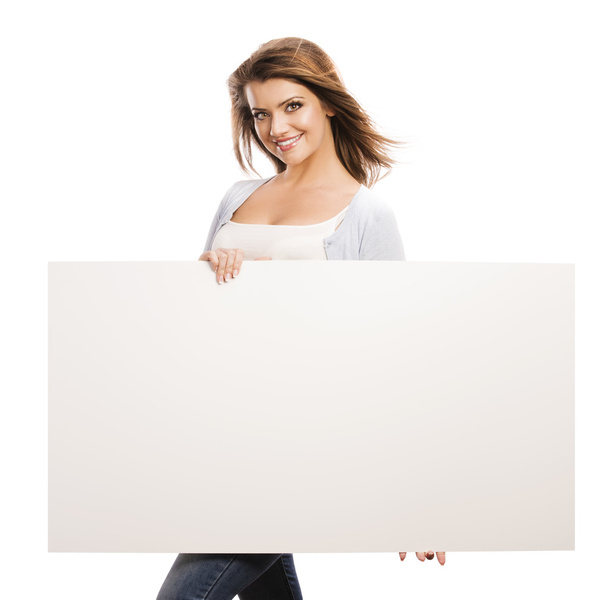 Woman with advertising banner - Photo, image