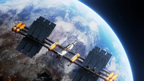 Space shuttle and space station orbiting realistic earth - Footage, Video