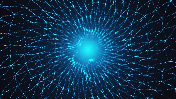 Komputer wygenerował niebieski kształt gazowy z cząstek o głębokości pola. 3d renderowanie abstrakcyjnego świecącego tła - Zdjęcie, obraz