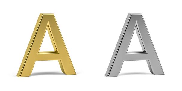Τρισδιάστατο γράμμα Α κατασκευασμένο από δύο τύπους υλικών - χρυσό, αλουμίνιο - σε λευκό φόντο - 3d καθιστούν - Φωτογραφία, εικόνα