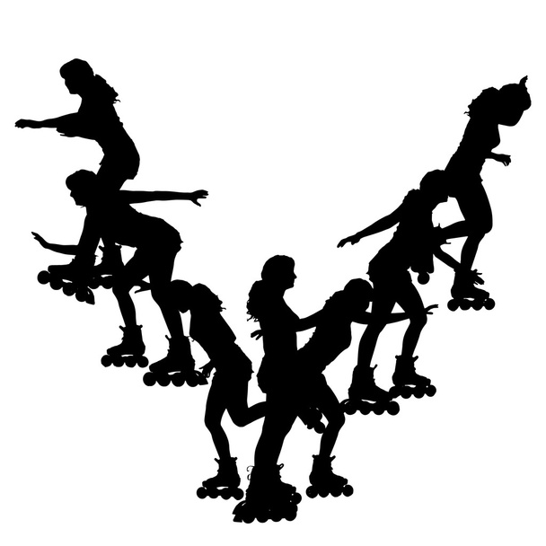 ローラー スケートで女性のベクトル シルエット. - ベクター画像